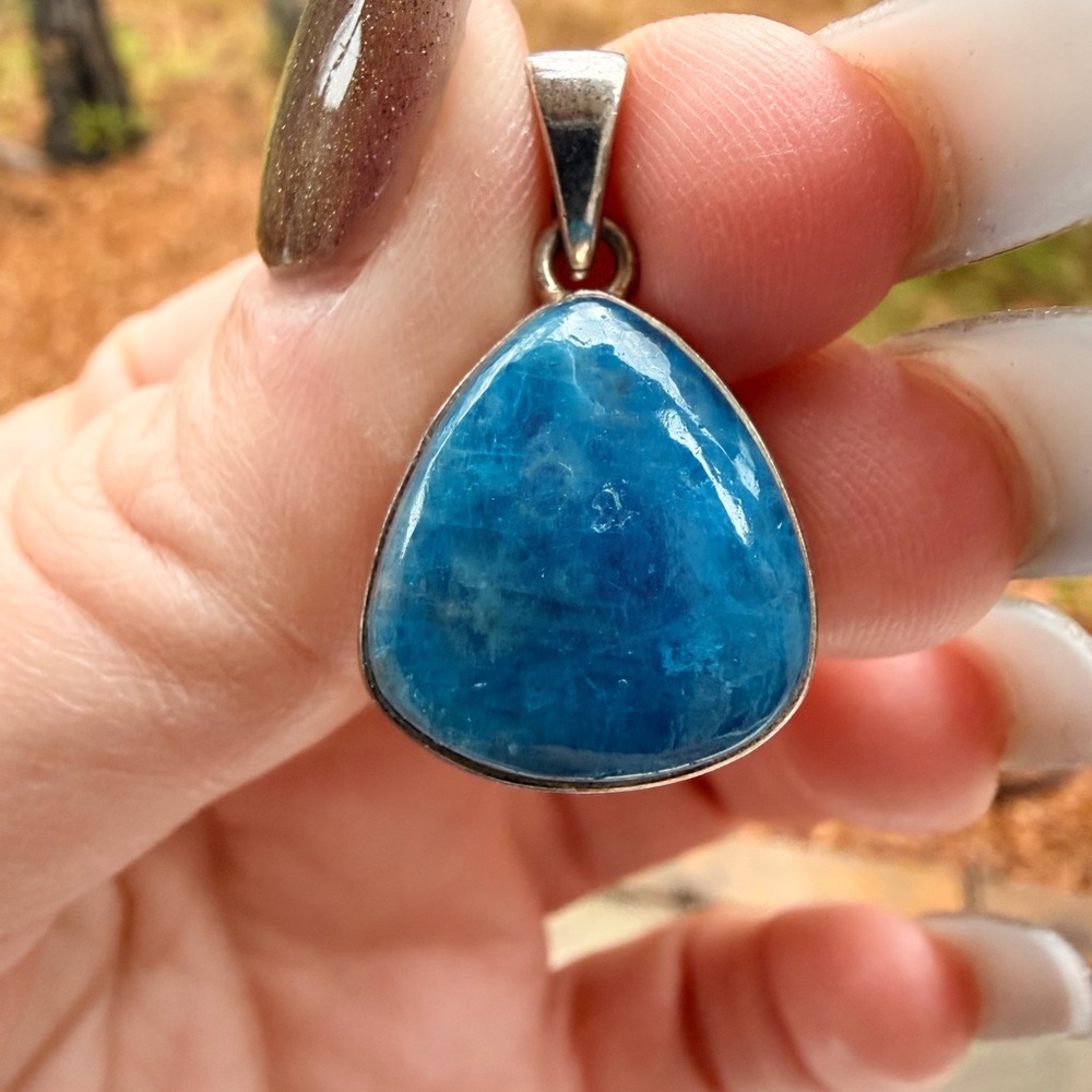 Blue Apatite Teardrop Pendant | Madagascar | 925  | Natural Gemstone